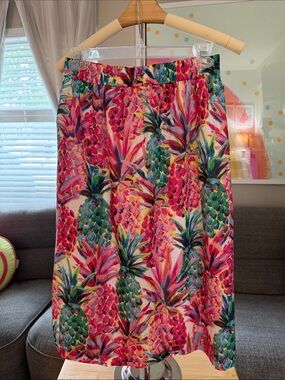 J. Crew Factory Pink & Green Pineapple Print Midi Skirt